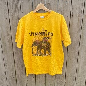 Vintage Hanes Vibrant Yellow Short Sleeve Tees with Thai-Inspired Designs